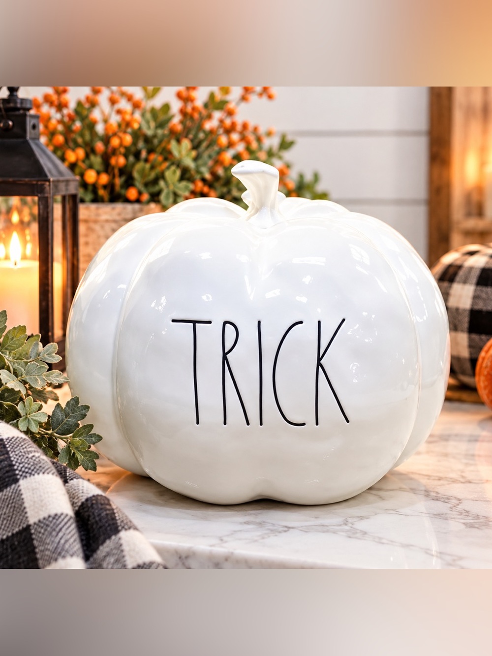 NEW Rae Dunn Large Ceramic Pumpkin ‘TRICK’ - Size 12x10
